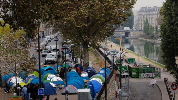 One of the makeshift migrant camps on the banks of the Seine in Paris.