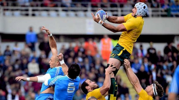 Ben Mowen wins a lineout. The Wallabies skipper paid tribute to his side's front row after the match.