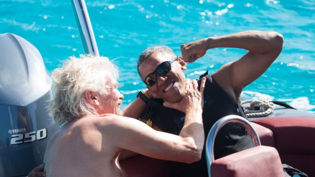 Former US president Barack Obama holidays with Richard Branson, taking party in a kitesurf challenge on the British Virgin Islands.
