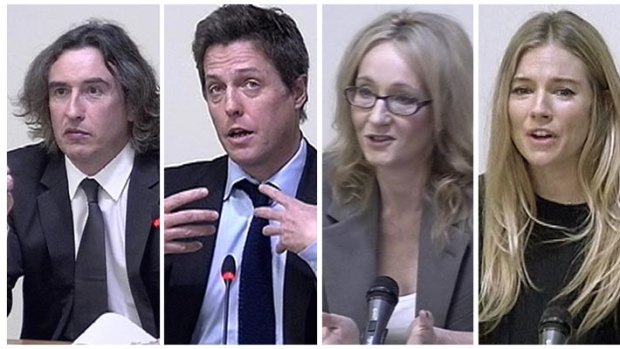 Steve Coogan, Hugh Grant, author J.K. Rowling and Sienna Miller speak at the UK phone-hacking inquiry.