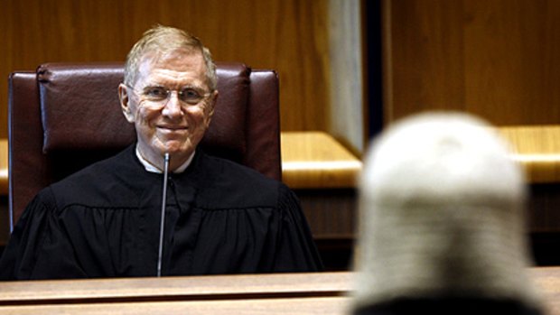 Judge Michael Kirby at his farewell sitting in the High Court of Australia in Canberra yesterday.