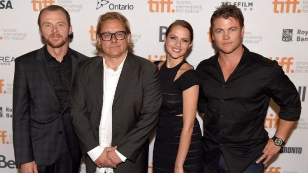 Director Kriv Stenders, second from left, with members of his <i>Kill Me Three Times</i> cast Simon Pegg, Teresa Palmer and Luke Hemsworth at the Toronto International Film Festival.