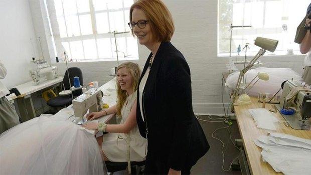 Julia Gillard meets costume makers at the WA Ballet Centre. The PM will engage with the public at a community cabinet in Thornlie later on Thursday night.