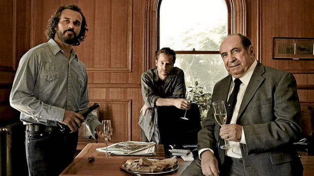 The Jack Irish films' stellar casts include (from left) Aaron Pedersen, Guy Pearce and Roy Billing.