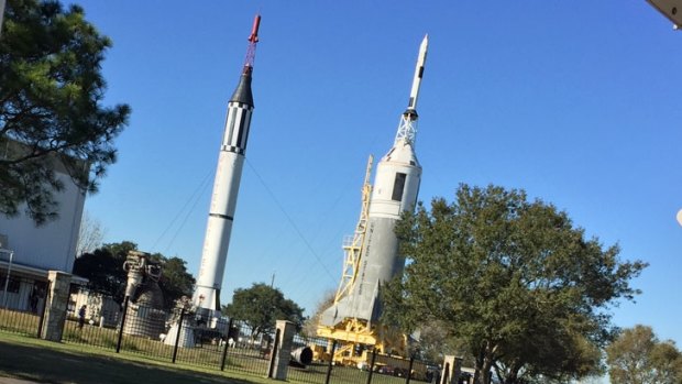 The Mercury/ Redstone rocket (left) at Johnson's Rocket Park, alongside Little Joe II.