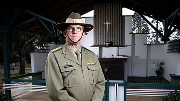 Tour of duty: Army chaplain Haydn Swinbourn at Changi chapel in Canberra.