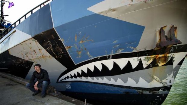 Captain Peter Hammarstedt and his damaged Sea Shepherd ship the Bob Barker dock in Melbourne.