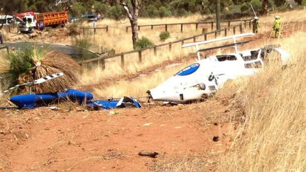 The Ten News helicopter after it had crashed.