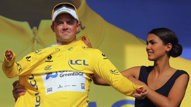 Tour Down Under favourite Simon Gerrans with the yellow jersey during the 2013 Tour de France.