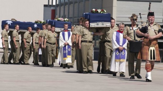 Bodies of the killed soldiers brought home via the RAAF base in Amberley