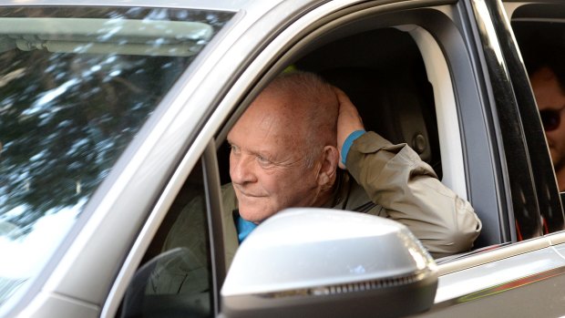 Actor Anthony Hopkins is seen leaving the movie set on Thursday.