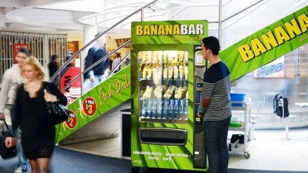 A vending machine now stocks fresh bananas in Post Office Square food court.