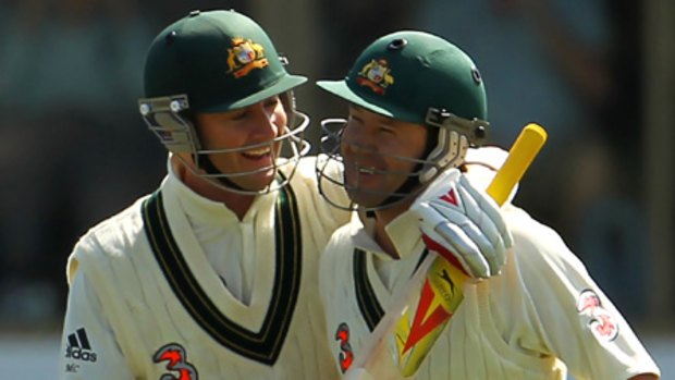 Record-breaking stand ... Michael Clarke and Ricky Ponting.