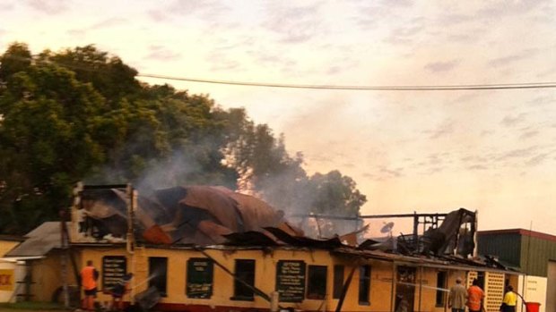 The smoking ruins of the Burketown Pub.