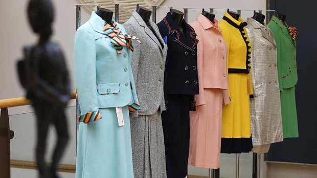 Power suits ... those of former British prime inister Margaret Thatcher on display at Christie's auction house in London.