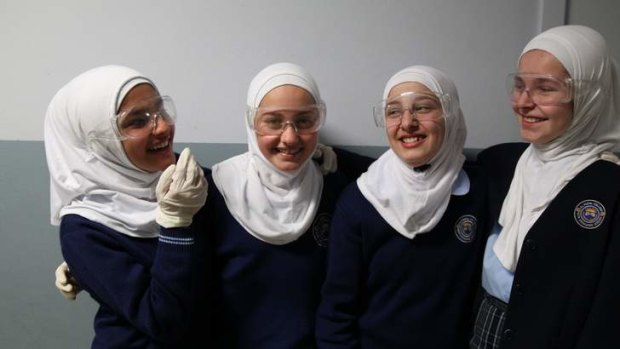 Students from Al-Faisal College in Auburn: (From Left) Ghazia Bahran,Alyssa Alameddine,Israa Kanj and Emina Preljevic.