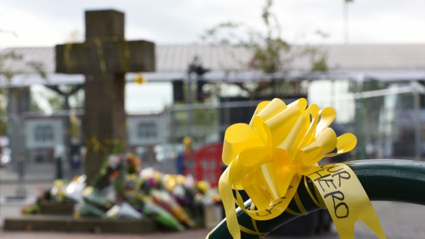 Yellow ribbons adorn Eccles town centre for murdered aid worker Alan Henning in Eccles, north-west England.