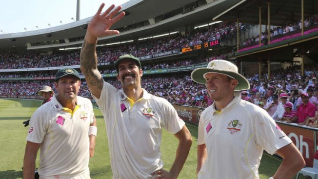The need for speed (left to right): Ryan Harris, Mitchell Johnson and Peter Siddle.