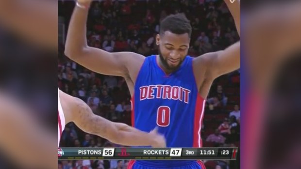 Andre Drummond reacts to being fouled by KJ McDaniels.