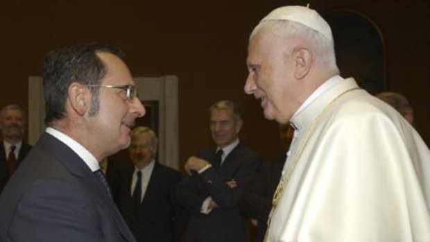 Clash of church and state...the editor of Avvenire, Dino Boffo, with Benedict Pope Benedict XVI at the Vatican.