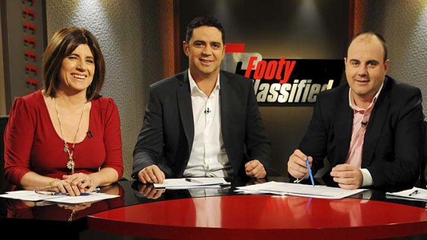 Garry Lyon hosting Footy Classified with Caroline Wilson and Craig Hutchison.