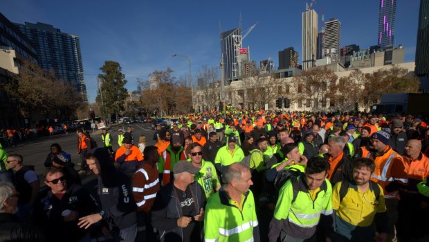 Thousands at Tuesday's CFMEU rally in Melbourne's CBD.