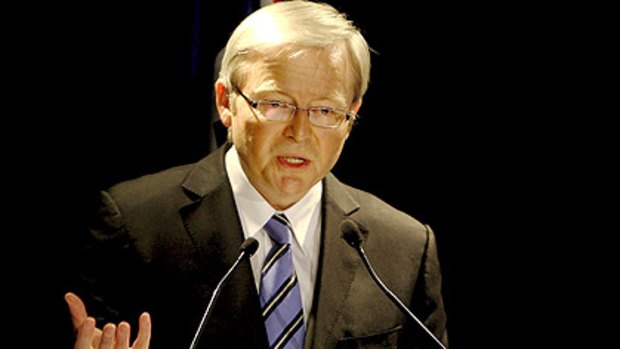 Waiting for the punchline . . .  Kevin Rudd's speech to the NSW Chamber of Commerce left many questions unanswered.