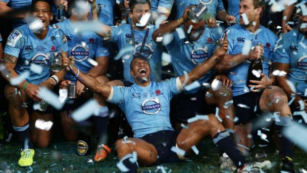 The Waratahs velebrate after their memorable win over the Crusaders.