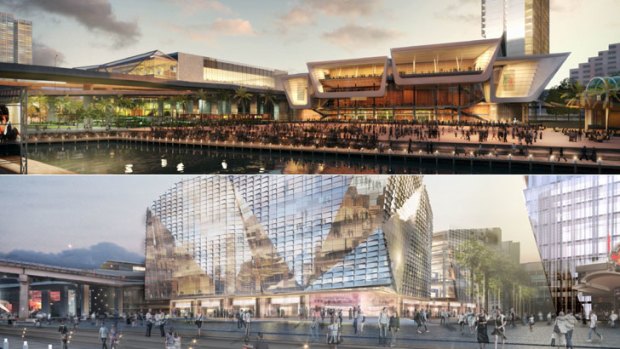 Convention Centre: the Multiplex proposal, top, and the Lend Lease proposal, below.