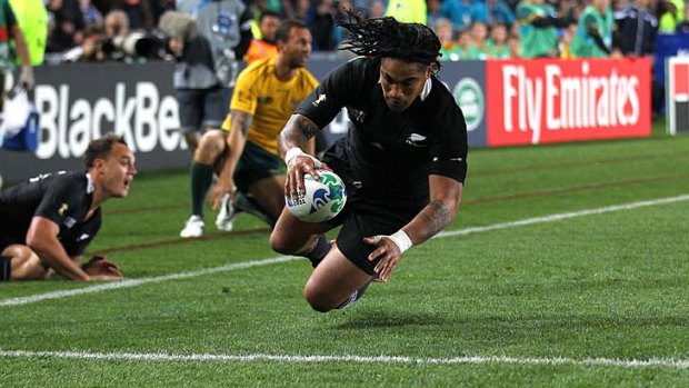High flyer &#8230; Ma'a Nonu scores for the All Blacks.