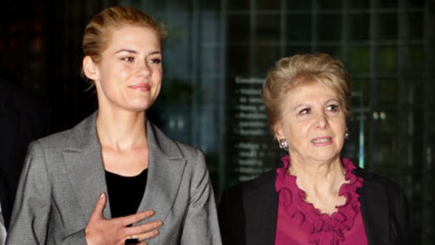 Relieved ... actress Rachael Taylor leaving an earlier AVO hearing against her former fiancee, actor Matthew Newton.