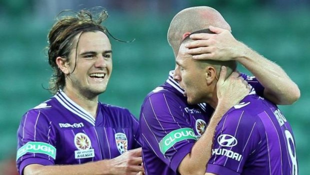 Glory boys: Perth stunned the resurgent Jets with two late goals. 