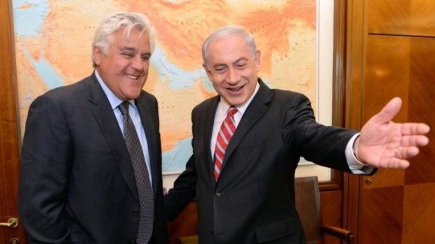 Israeli Prime minister Benjamin Netanyahu meets American comedian Jay Leno.