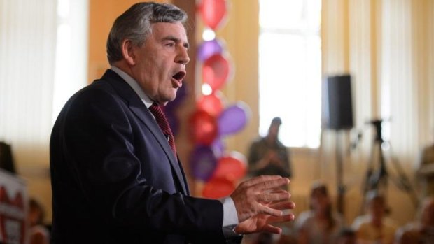 Former British prime minister Gordon Brown addresses a rally in Glasgow ahead of the referendum.