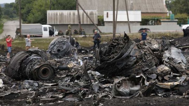 Debris at the site of the MH17 plane crash in eastern Ukraine.