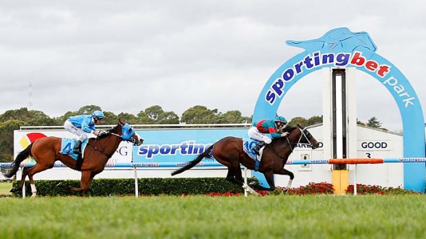Linda Meech rides Office Bearer to victory in the City Of Greater Dandenong Stakes.