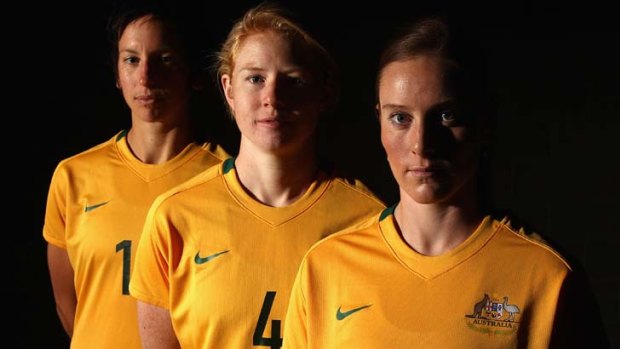 Darlings of Australian women's sport ... Matildas players Clare Polkinghorne, left, Sally Shipard, centre and Collette McCallum.
