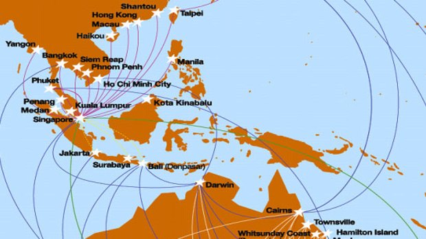 Jetstar's latest route map showing its new Singapore hub. Source: Jetstar
