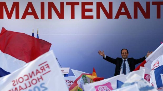 Change they can believe in ... Francois Hollande, the Socialist Party candidate for the French presidential election, speaks at a campaign rally near Bordeaux.