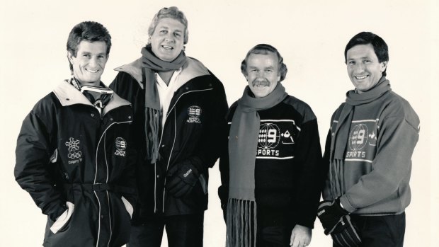 Television icon: Mike Gibson with Channel 9 colleagues Mark Warren, Darrell Eastlake and Ken Sutcliffe in 1990.