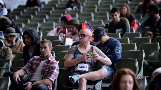 Large crowds audition for the new Big Brother season, including Matt Wronghead with his raindow mohawk.