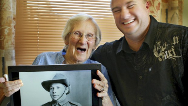 Marjorie Whitford and grandson Tim Whitford with a photo of Henry Harry Willis.
