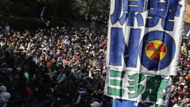 No nukes: Thousands of protesters marched in the Japanese capital on Sunday, ahead of the third anniversary of the Fukushima nuclear accident.