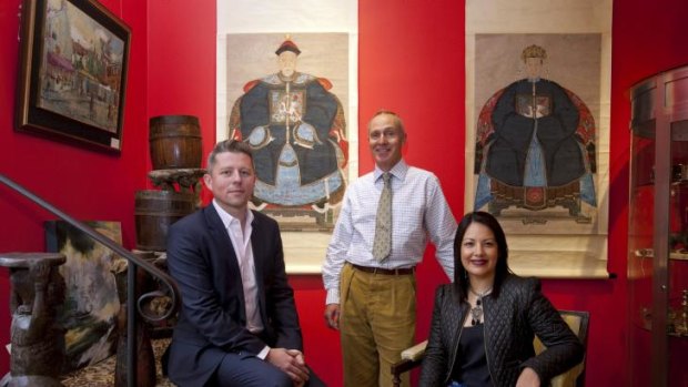 Hunters and collectors: (From left) Matt Fishburn, Hartley Cook and Olivia Kwan at Hartley Cook'??s Grafton Galleries Antiques in Rushcutters Bay, Sydney.