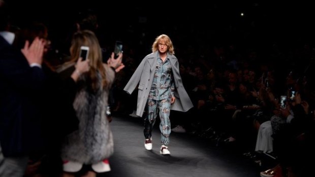 On the catwalk: Hansel (Owen Wilson) walks the runway at Valentino's show during Paris Fashion Week.