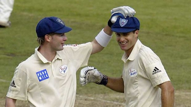 Michael Clarke (left) and Simon Katich batting for New South Wales in 2005.