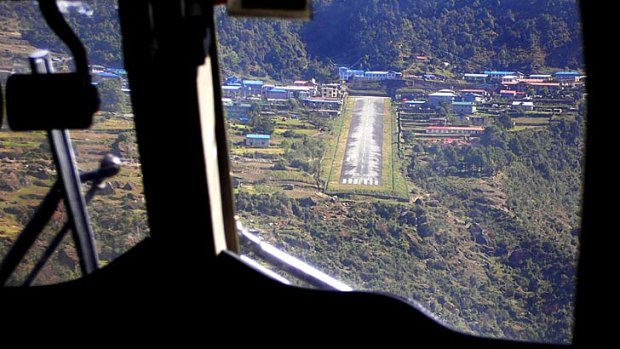 Coming in to land at Lukla airport.