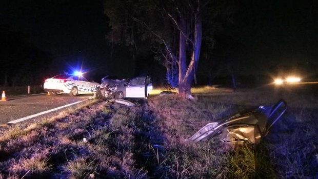 A 35-year-old man was cut from the wreckage of his car after crashing into a tree on the Monaro Highway near Hume about 3.40am on Monday.
