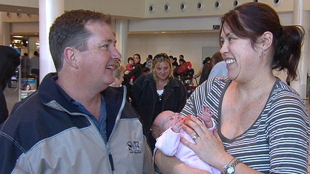 Sonya Broom had an emotional reunion with family after being stranded in the United States for almost five months with new daughter Gracee.