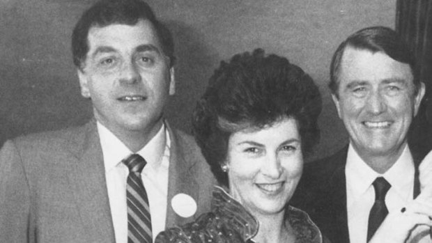 The conspirator, the victim, the politician &#8230; hotelier Andrew Kalajzich with his wife, Megan, and the former NSW premier Neville Wran;